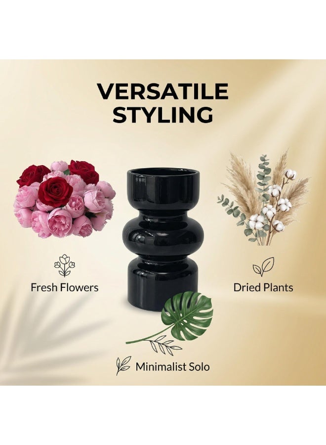 Black Glass Vase 18CM - Modern Decorative Flower Vase for Home Office - Image 4